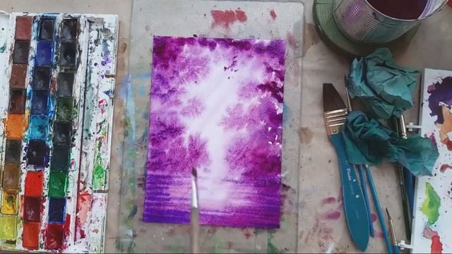 ПУРПУРНЫЙ ПЕЙЗАЖ |Просто!Акварель в прямом эфире смотреть онлайн