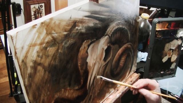 OIL PAINTING TIME LAPSE - Ram Skull ------ Corey Lewis Tattoos & Art смотреть онлайн