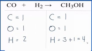 How to Balance CO + H2 = CH3OH (Carbon Monoxide plus Hydrogen Gas)