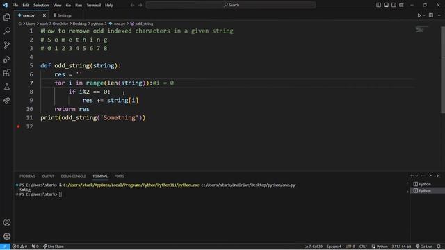 How to remove odd indexed characters in string Python #python #logicalprogramming #pythonprogrammin