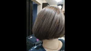 Окрашивание из блондинки в пепельно-коричневый +стрижка