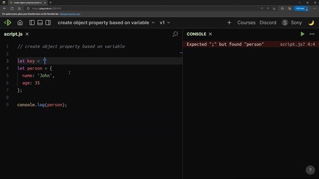 Create object property based on variable in JavaScript смотреть онлайн