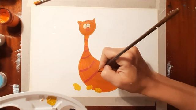 Рисуем  прикольного кота по имени сосиска. Мастер класс красками гуашь.