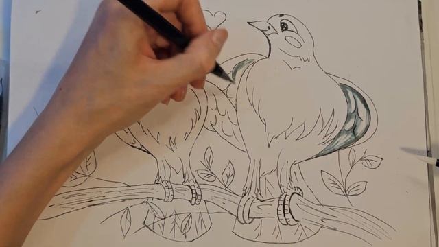 Как нарисовать птичек, рисунок с нуля.