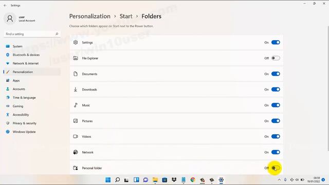 Windows 11 Home : How to show or hide Personal folder on start next to the Power button смотреть онлайн