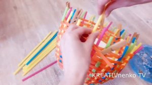 ?КАШПО ИЗ КОКТЕЙЛЬНЫХ ТРУБОЧЕК?DIY?ПЛЕТЕНИЕ КОРЗИНЫ ДЛЯ ХРАНЕНИЯ / basket weaving