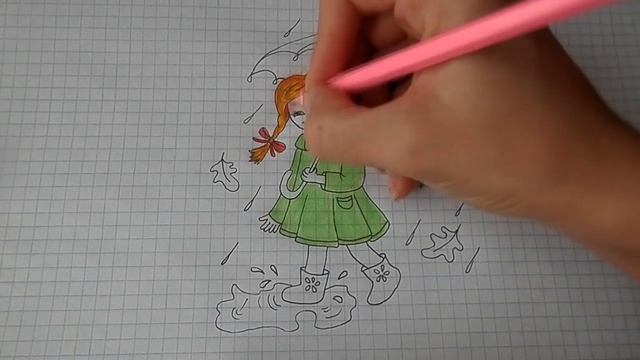 Как Нарисовать Осень, Девочка Под Зонтом #35 / How To Draw Autumn. Girl Under An Umbrella
