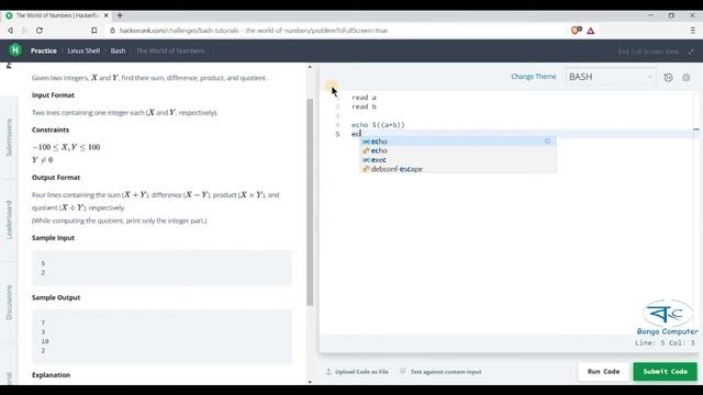 Learn How to Solve Hacker Rank Competitive Prog Linux Shell Bash Script  #005 The World of Numbers