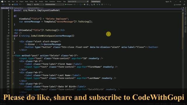 CRUD Operations Using ASP.NET Core And ADO.NET | Delete data with SQL Stored Procedure | .Net 7.0