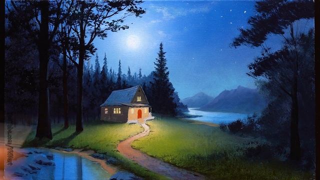 Oil Painting Landscape - Full Moon Summer / Satisfying Art / Easy Drawing Lessons / Relaxing смотреть онлайн