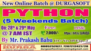 PYTHON (5 Weekends Batch) Online Training @ DURGASOFT