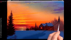 Acrylic Landscape Painting - Winter Sunset / Easy Art / Drawing Lessons / Satisfying Relaxing.