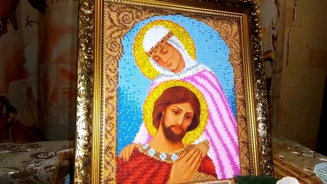 Обзор готовой и оформленной работы иконы Петра и Февронии.вышивка бисером.мои работы смотреть онлайн