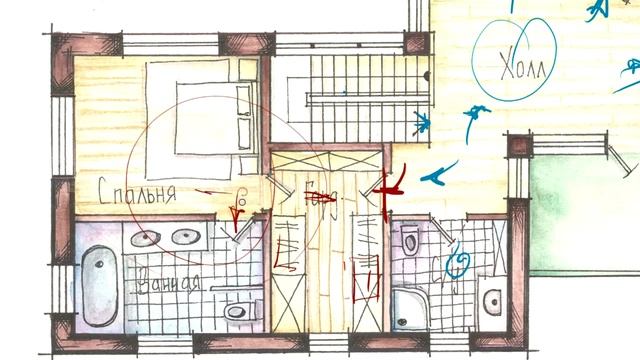 Проект дома на четыре спальни с кабинетом. (4 bedroom house)