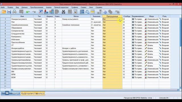 Загрузка данных в SPSS, подготовка и настройка смотреть онлайн