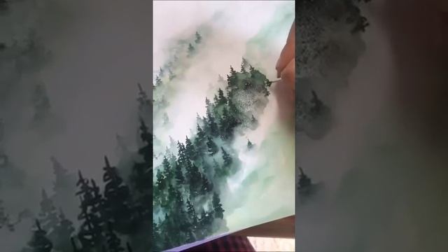 Как нарисовать красивый хвойный горный лес в тумане ♡ How to paint a nice foggy mountain forest