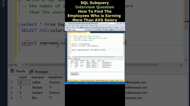 SQL interview questions subquery who is earning more than avg salary #sqlserver