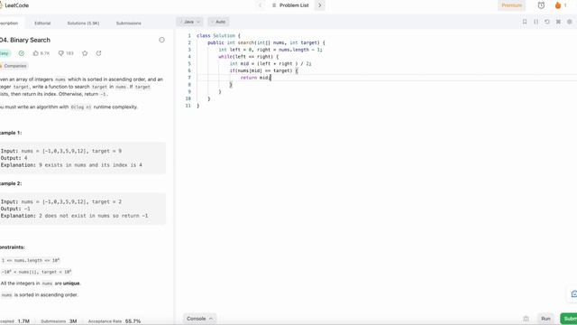 Leetcode Problems for Beginners | Binary Search | Java | O(log n) time complexity