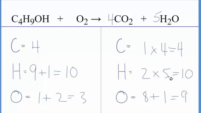 How to Balance C4H9OH + O2 = CO2 + H2O (1-Butanol + Oxygen gas) смотреть онлайн