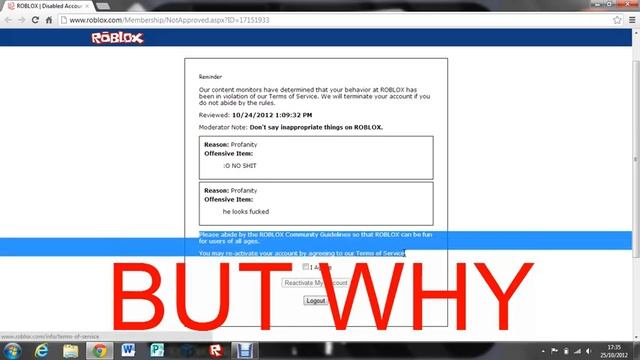 BANNED FOR SWEARING BY A MODERATOR (ROBLOX) смотреть онлайн