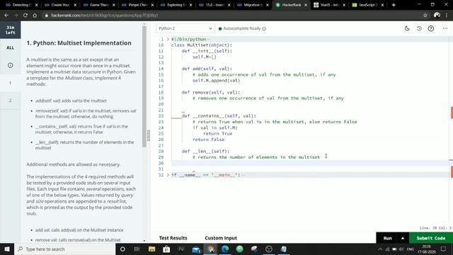 Hackerrank Python Certification Solutions | Multiset class in python