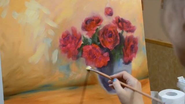 Натюрморт с бордовыми пионами . Масло. Still life with burgundy peonies. Oil. смотреть онлайн