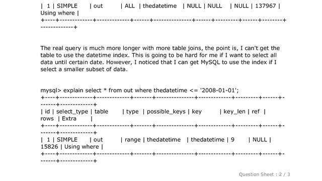 MySQL : MySQL datetime index is not working смотреть онлайн