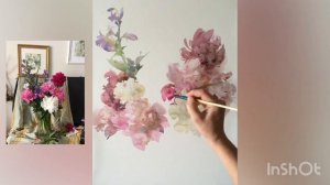 Букет с пионами, акварель. Ласаева Марина7 #акварель #watercolor
