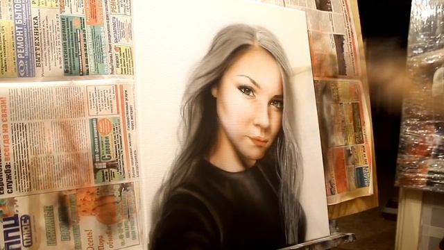 Портрет акрилом на холсте. смотреть онлайн