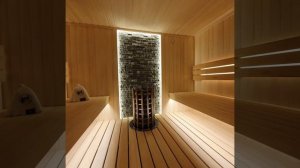 Сауна со стеклом в комнату отдыха из липы и абаша с Печью Harvia с LED подсветкой