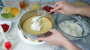 Фруктовый  торт/Нежнейший пропитанный бисквит и фрукты #фруктовыйторт #тортсфруктами #тортдома #тор