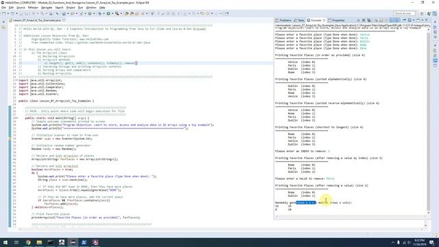 Module 2, Lesson 7 - ArrayLists (declaring, methods, iterating, sorting, nesting) (Java)