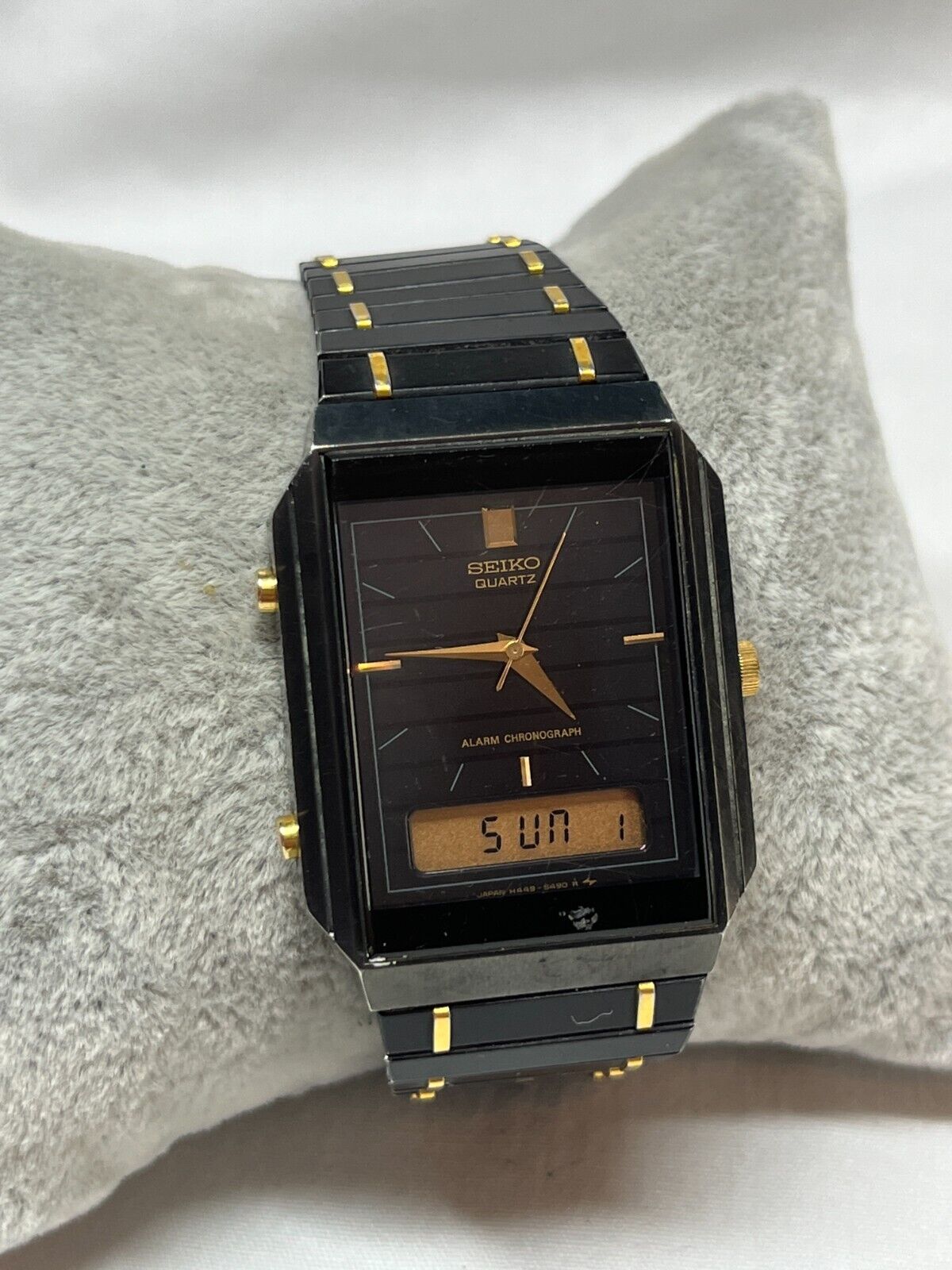 Мужские винтажные  кварцевые часы Seiko SQ H449-5370 Ana+Digi Alarm Chronograph-Япония-1983-год