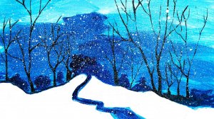 Нарисуем зимний пейзаж гуашью. Рисуем зиму легко. Правополушарное рисование.