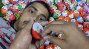 Red Colored Glitter Kinder Joy Surprise Toys Oopening A Lot Of Kinder Joy Candy ASMR