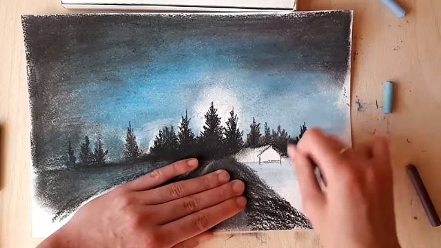 Видеоурок: рисуем сухой пастелью ночной зимний пейзаж за 10 минут смотреть онлайн