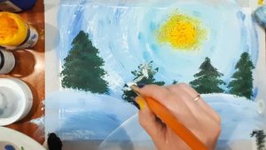 Как нарисовать лес зимой, красками гуашь. Правополушарное рисование, зимний лес.