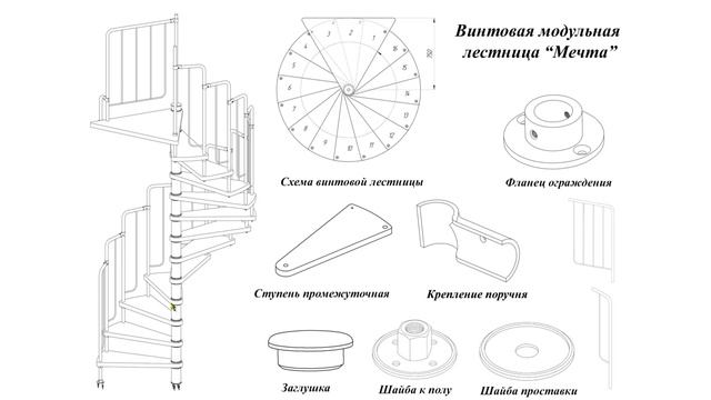 Винтовая лестница состоящая из модулей фирмы "СлавДвор"