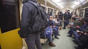 Russia, Moscow, Metro ride from Парк Победы to Охотный ряд +walk to Красная Площадь