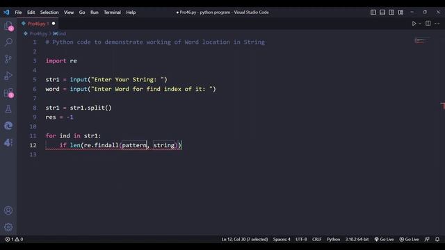 Python code to demonstrate the working of Word location in String. #python  #coding #newvideo