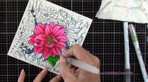 Stampendeous Dahlia Collage Card w/ Zig Clean Color Real Brush Pens