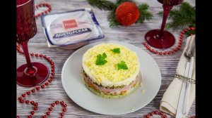 Новогодний слоеный оливье с колбасой Докторская РЕМИТ