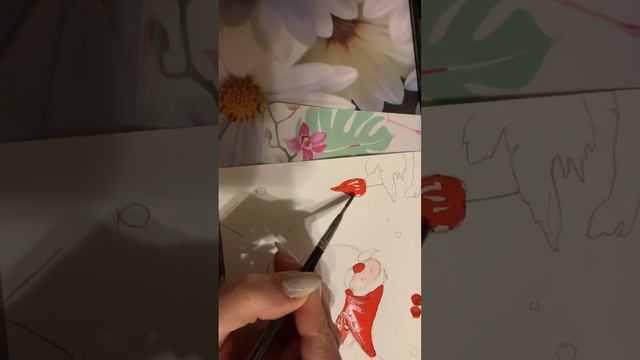 Открытка в технике скетчинга «Дед Мороз на коньках»