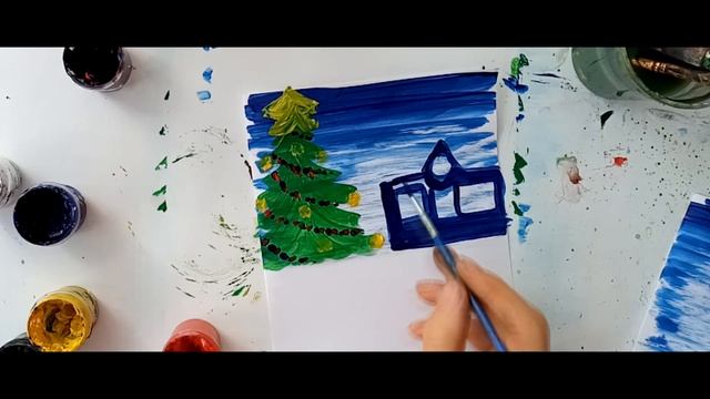 Рисуем Зимний дом и Новогоднюю ёлку с детьми. Уроки рисования|Поэтапно смотреть онлайн