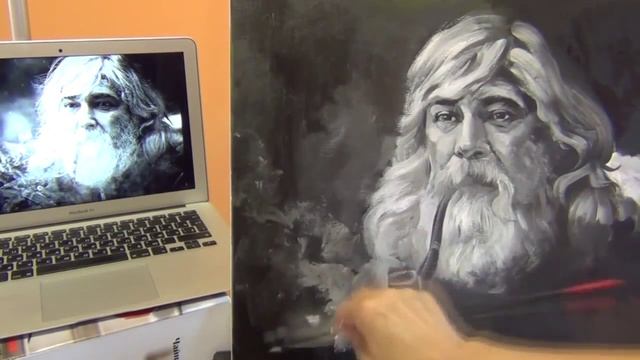 Рисуем портрет вместе.  В дыму раздумий - Акрил. Урок рисования портрета/ Татьяна Артыкова