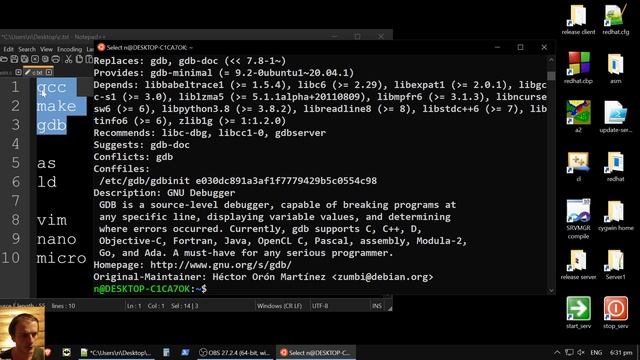 C language setup for WSL: gcc, make, gdb and micro