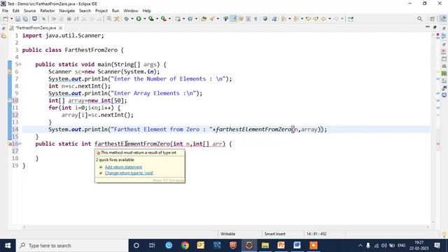 Java Program to Find Farthest Element From Zero