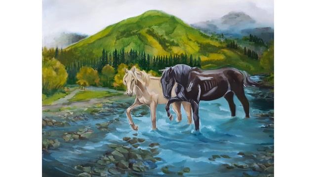 Видео-обзор создания картины маслом Лошади в горах, Аджара