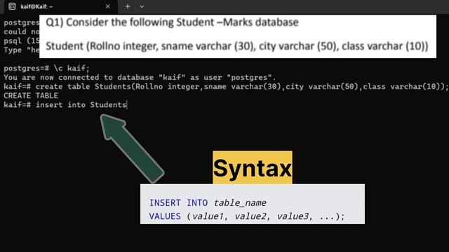 How to CREATE Table and INSERT values In PSQL For Beginners Step by Step??#coding#education  #vide