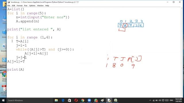Class 12, Computer Science , Python , Insertion Sort
